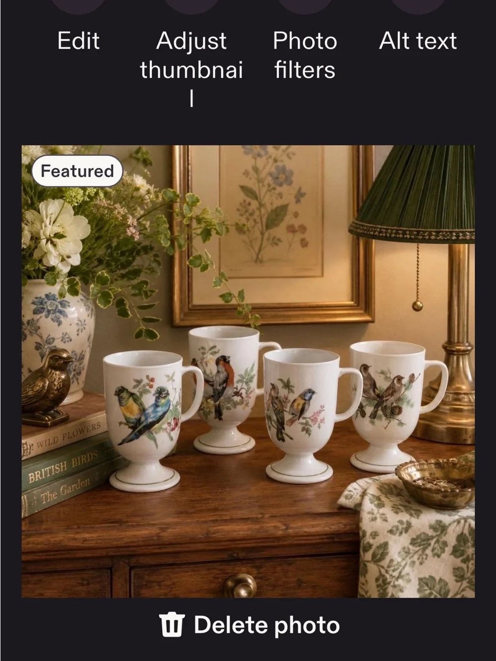 Unique Vintage White Porcelain Bird Footed Mugs with Multicolor Floral Accents